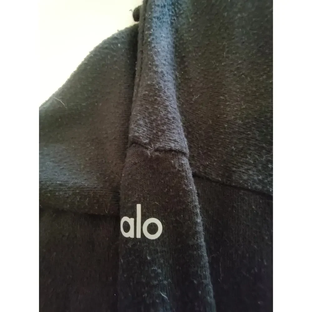 Alo Yoga Women Small Black Knit Hooded Full Zipper Alolux Soho Hooded Sweatshirt